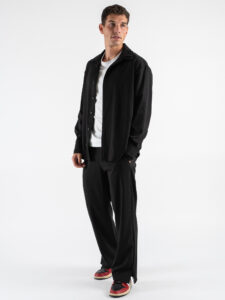 Coordinato con Camicia doppio colletto + Pantalone gamba larga con coulisse PDY014 Nero (2)