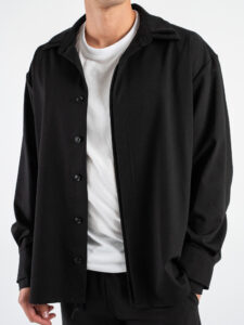 Coordinato con Camicia doppio colletto + Pantalone gamba larga con coulisse PDY014 Nero (3)