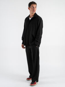 Coordinato con Camicia doppio colletto + Pantalone gamba larga con coulisse PDY014 Nero (4)