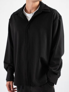 Coordinato con Camicia doppio colletto + Pantalone gamba larga con coulisse PDY014 Nero (5)