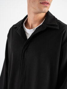 Coordinato con Camicia doppio colletto + Pantalone gamba larga con coulisse PDY014 Nero (6)