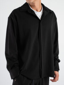 Coordinato con Camicia doppio colletto + Pantalone gamba larga con coulisse PDY014 Nero (7)
