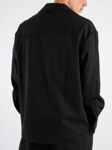 Coordinato con Camicia doppio colletto + Pantalone gamba larga con coulisse PDY014 Nero (8)