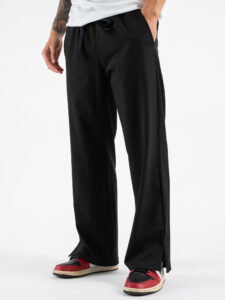 Coordinato con Camicia doppio colletto + Pantalone gamba larga con coulisse PDY014 Nero (9)