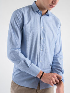 ESTASI Camicia con colletto in cotone con microriga vestibilità slim VILLATICO Azzurro (3)