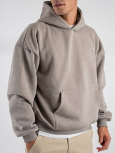Felpa boxy fit in tinta unita con cappuccio TN015 Beige (5)
