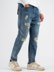 GIANNI LUPO Jeans carrot con rotture e toppe in fantasia piedipull GL6323Q Azzurro (11)