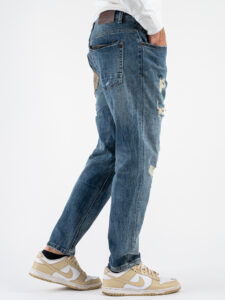 GIANNI LUPO Jeans carrot con rotture e toppe in fantasia piedipull GL6323Q Azzurro (12)
