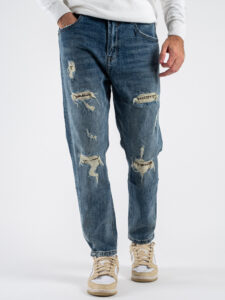 GIANNI LUPO Jeans carrot con rotture e toppe in fantasia piedipull GL6323Q Azzurro (9)