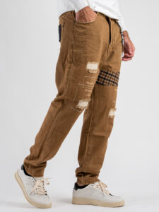 GIANNI LUPO Jeans con patch a quadri e catenella rimovibile GL178F Camel (4)