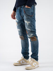 GIANNI LUPO Jeans con patch colorate, schizzi di pittura e catenella rimovibile GL174F Blu (4)