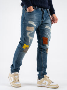 GIANNI LUPO Jeans con patch colorate, schizzi di pittura e catenella rimovibile GL174F Blu (5)