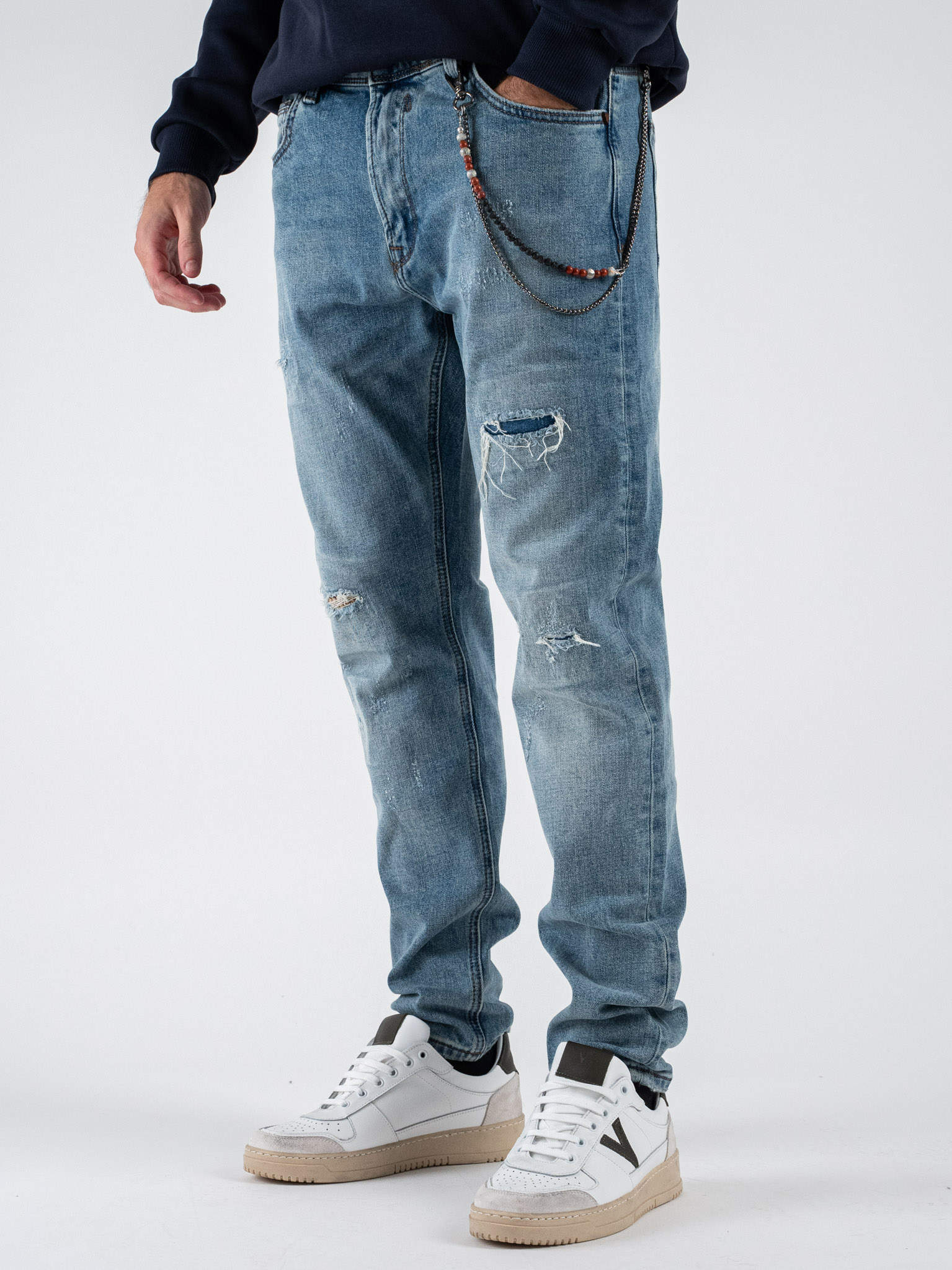 GIANNI LUPO Jeans regular elasticizzato con finte rotture e toppe in fantasia piedipull GL6325Q Azzurro Prezzo 0 00 Estasi Fashion