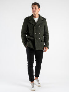 IMPERIAL Cappotto corto doppiopetto in misto lana lavorata con bottoni gioiello K5441K4851 Militare (2)