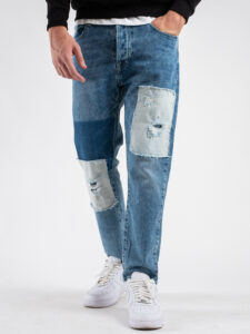 IMPERIAL Jeans morbido con rotture e toppe a contrasto P372MLUD94 Azzurro (3)