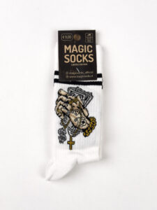 MAGIC SOCKS Calze in spugna unisex tg. unica stampa MONEY Bianca