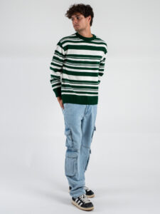 Maglione girocollo a righe in misto lana PDC006 PannaVerde (2)