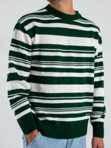 Maglione girocollo a righe in misto lana PDC006 PannaVerde (3)