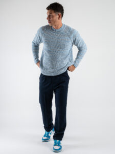 OVER-D Maglione girocollo in ciniglia a righe colorate OE1F2W4M42 Blu (3)