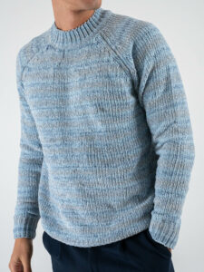 OVER-D Maglione girocollo in ciniglia a righe colorate OE1F2W4M42 Blu (4)