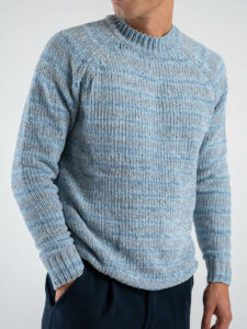 OVER-D Maglione girocollo in ciniglia a righe colorate OE1F2W4M42 Blu (5)