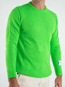 SUPERCULTURE Maglione girocollo basico misto lana TOM Verde Fluo (4)