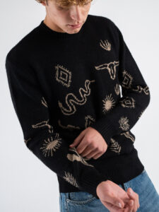 TOOCO Maglione in cashmere con stampe azteche MEZCAL Nero (1)