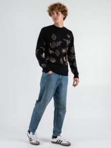 TOOCO Maglione in cashmere con stampe azteche MEZCAL Nero (2)