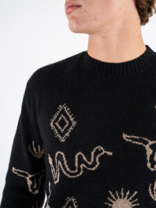 TOOCO Maglione in cashmere con stampe azteche MEZCAL Nero (6)