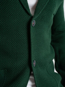 V2 Giacca in maglia misto lana lavorata occhio di pernice monopetto con pochette GUOPE Verde Bosco (5)
