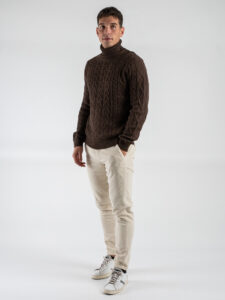 BERNA Pantalone in velluto a costine con tasca alla francese 246099 Panna (2)
