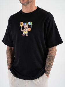 BERNA T-shirt in cotone con stampa orso fronteretro 246387 Nero (1)