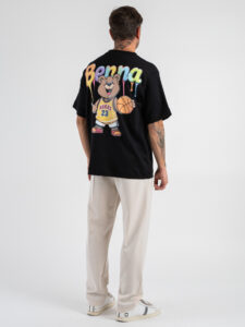 BERNA T-shirt in cotone con stampa orso fronteretro 246387 Nero (2)