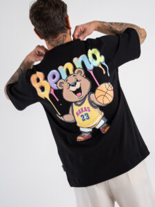 BERNA T-shirt in cotone con stampa orso fronteretro 246387 Nero (3)