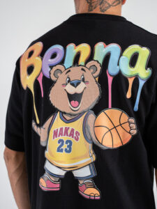 BERNA T-shirt in cotone con stampa orso fronteretro 246387 Nero (4)
