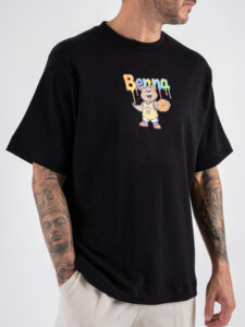 BERNA T-shirt in cotone con stampa orso fronteretro 246387 Nero (5)
