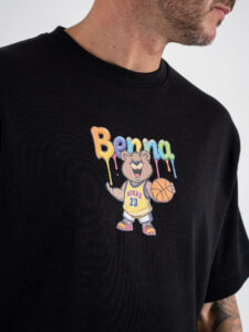 BERNA T-shirt in cotone con stampa orso fronteretro 246387 Nero (6)