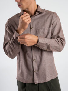 Camicia cropped in flanella leggera vestibilità over con tasca frontale GALLIPOLI Moro Melange (1)