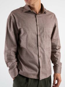 Camicia cropped in flanella leggera vestibilità over con tasca frontale GALLIPOLI Moro Melange (3)