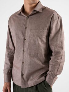 Camicia cropped in flanella leggera vestibilità over con tasca frontale GALLIPOLI Moro Melange (6)