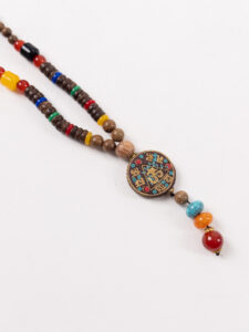 Collana Unisex fatta a mano Nepal buddista Mala perline di legno X4X90 Marrone