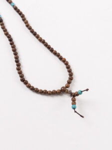 Collana lunga Unisex fatta a mano Nepal buddista perline di legno MA309P Marrone-Azzurro