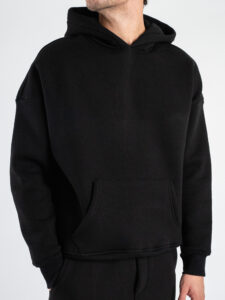 Completo tuta felpato con felpa cappuccio boxy fit + pantalone baggy TRAVIS Nero (10)