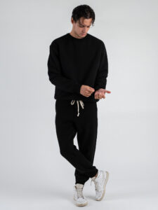 Completo tuta felpato con felpa girocollo + pantalone con polsini DRAKE inv Nero (11)