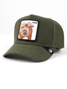 GOORIN BROS Cappellino in suede verde con patch bianca stampa maiale HOG