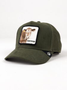 GOORIN BROS Cappellino in suede verde con patch bianca stampa mucca CERTIFIED