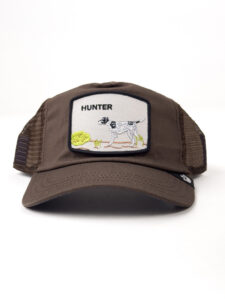 GOORIN BROS Cappellino in tessuto marrone con patch grigia stampa cane HUNTER