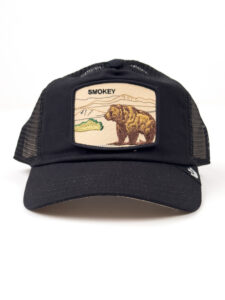 GOORIN BROS Cappellino in tessuto nero con patch beige stampa orso SMOKEY