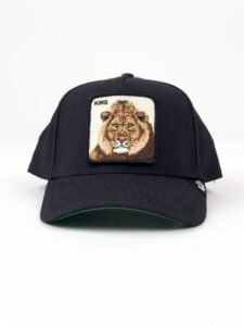 GOORIN BROS Cappellino in tessuto nero senza retina con patch in lana stampa leone KING (3)