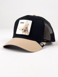 GOORIN BROS Cappellino nero con becca beige e patch in pelle bianca stampa Chihuahua AMIGO